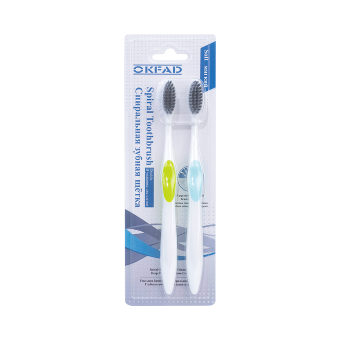 OKFAD Зубная щетка со спиральными щетинками для глубокой чистки зубов, 2 шт